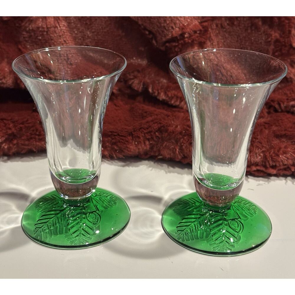 Mikasa 4" Single Light Candlestick Season's Glow Vintage Green Base set of 2